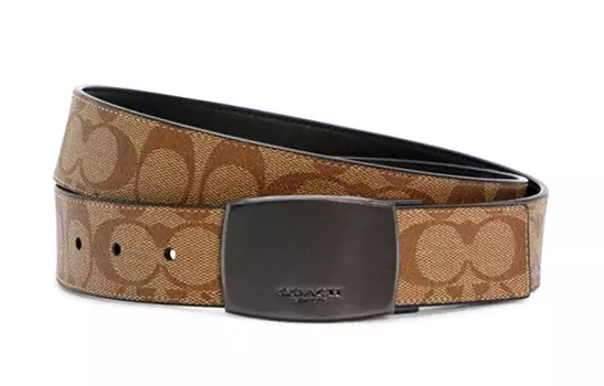 COACH Ремень из ПВХ-кожи мужской цвета хаки, ширина 3,5 см
