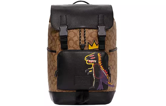 COACH Рюкзак Basquiat Collaboration Track из кожи и холста, мужской, среднего размера, черно-коричневый, с монограммой