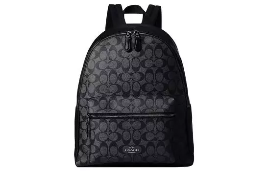 COACH Рюкзак Charlie Canvas с телячьей кожей, большой размер, унисекс, черный