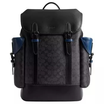 COACH Рюкзак Hitch Coated Canvas с изысканной телячьей кожей, большой размер, мужской, черный