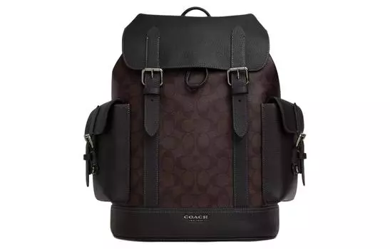 COACH Рюкзак Hudson Canvas с кожей, большой размер, мужской, цвета красного дерева и черного