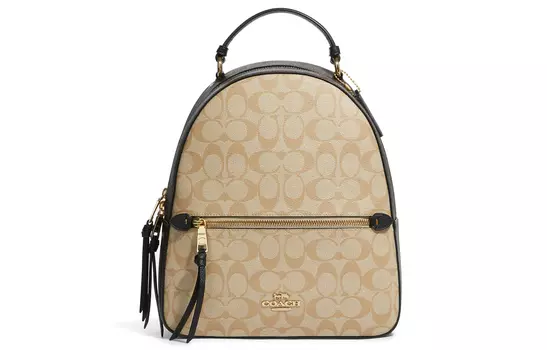 COACH Рюкзак Jordyn Signature Coated Canvas With Twill Leather Backpack Tubas Women's Light Khaki & Brown
