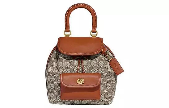 COACH Рюкзак Riya Fabric с кожей, женский, среднего размера, бежевый