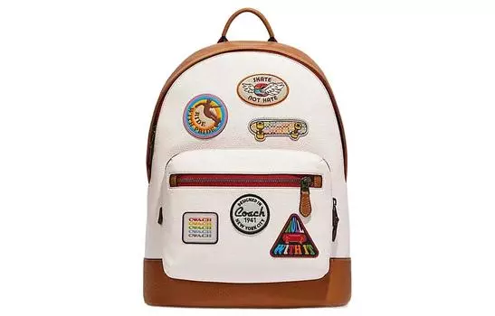 COACH Рюкзак West Cow из коровьей кожи с текстилем, стандартный, женский, белый и коричневый