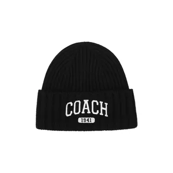 COACH Шапка-бини из овечьей шерсти, унисекс, черная