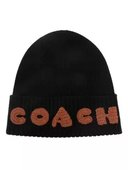 Coach шерстяная шапка бини с вышитым логотипом, черный