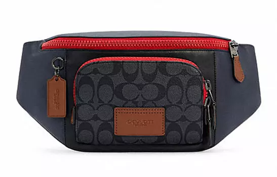 COACH Спортивная парусиновая сумка с кожаными сумками через плечо, поясная сумка большого размера для мужчин, красного, темно-синего и черного цветов