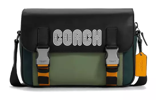 COACH Спортивная сумка-мессенджер из телячьей кожи, сумка через плечо, большая мужская сумка, черно-зеленая