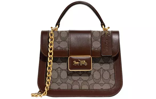 COACH Сумка Alie из холста с кожей, через плечо, маленькая женская коричневая