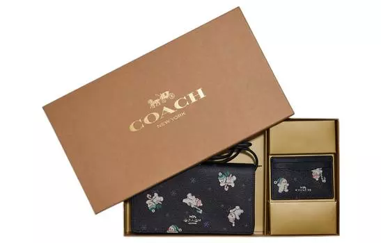 COACH Сумка Anna из гладкой кожи с холщовой тканью, через плечо, небольшого размера, женская, темно-синего цвета
