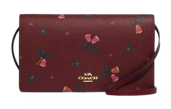 COACH Сумка Anna Leather с покрытием из холста, через плечо, женская, Trumpets, цвет вишнево-красный