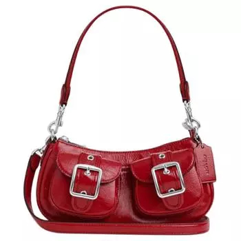 COACH Сумка Ashton из лакированной кожи, через плечо, среднего размера, женская, серебристо-красного цвета