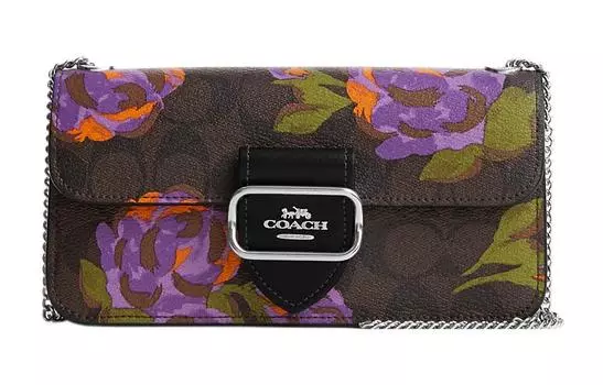 COACH Сумка-багет из холста Morgan с кожей, сумка через плечо, маленькая женская, темно-коричневого цвета