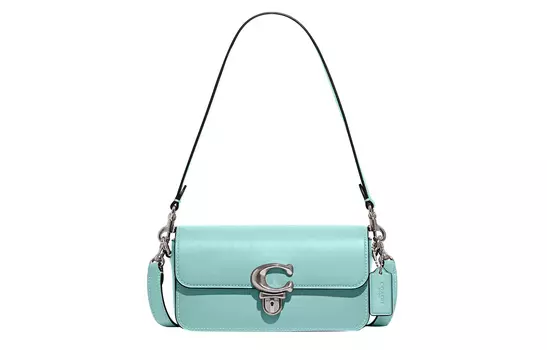 COACH Сумка-багет из коровьей кожи, женская, светло-голубая
