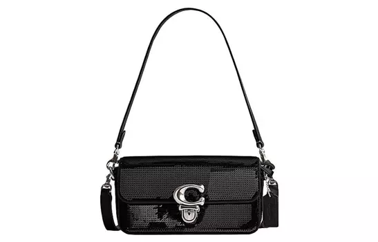 COACH Сумка-багет из коровьей кожи, на одно плечо, стандартная женская, черная