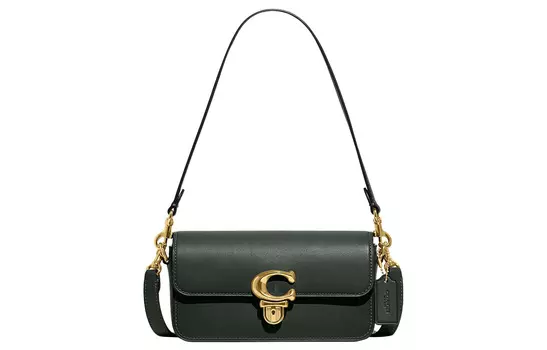 COACH Сумка-багет Studio Glove Tanning Baguette Bag через плечо, сумка-трубы женская оливково-зеленая