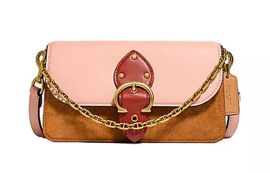 COACH Сумка Beat Leather на цепочке, сумка через плечо, маленькая женская, вишневого цвета, розовая, коричневая, многоцветная