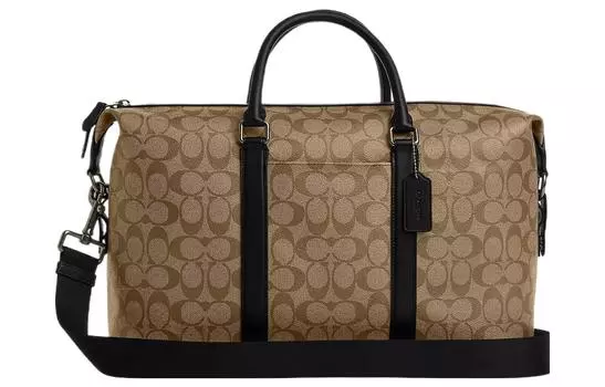 COACH Сумка-бостон из холста с кожей, дорожная сумка, дамская сумочка, сумка через плечо, большая женская сумка цвета оружейной стали и хаки