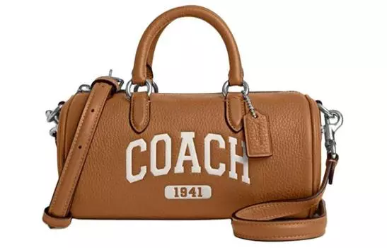 COACH Сумка-бостон из кожи Rowan, сумка через плечо, сумка-трубы, женская, коричневого цвета