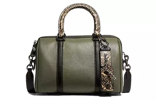 COACH Сумка-бостон из шагреневой кожи со змеиным рисунком, сумка через плечо, женская, среднего размера, армейско-зеленого цвета