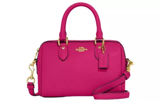 COACH Сумка-бостон Rowan Cross Grain Leather, сумка через плечо, мини-сумка женская, вишнево-красная