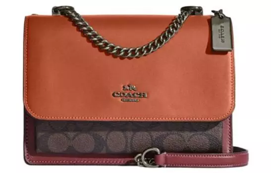 COACH Сумка-цепочка из коровьей кожи Klare, сумка через плечо, небольшого размера, женская, цвета позднего заката и античного коричневого цвета