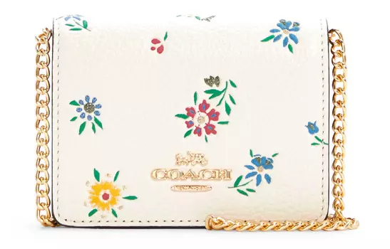 COACH Сумка-цепочка из кожи, сумка через плечо, кошелек, клатч, мини, женская, белая