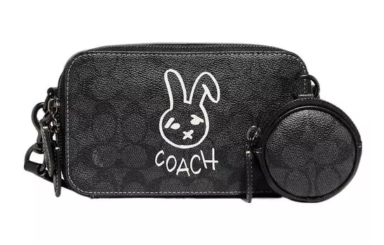 COACH Сумка Charter из холщовой ткани с покрытием и телячьей кожей, сумка через плечо, мужская, черная, Trumpets