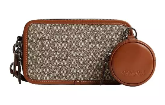 COACH Сумка Charter из жаккардовой телячьей кожи, сумка через плечо Trumpets, мужская, коричневого и серого цветов