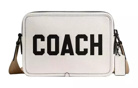 COACH Сумка Charter Soft из полированной зернистой кожи через плечо, мужская, среднего размера, цвет "меловой белый"