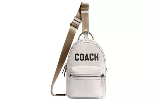 COACH Сумка Charter Soft из полированной зернистой кожи, сумка через плечо, мужская, Trumpets, цвет "меловой белый"