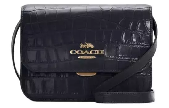 COACH Сумка через плечо Brynn из кожи с крокодиловым узором, среднего размера, женская, темно-синего цвета