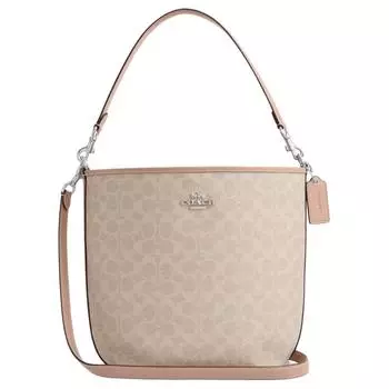 COACH Сумка через плечо City Coated из парусины с кожаными вставками, большого размера, женская, песочно-серого цвета с умброй