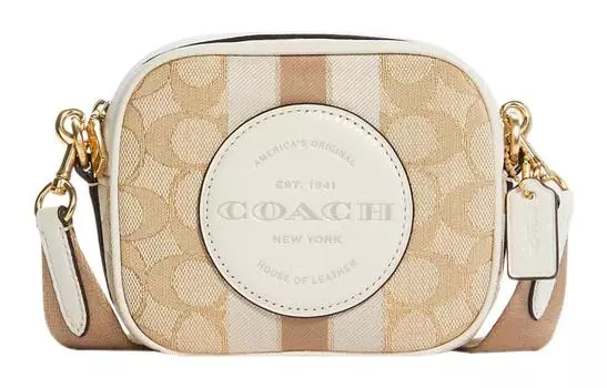 COACH Сумка через плечо Dempsey Leather Camera Bag Mini, женская, светло-хаки
