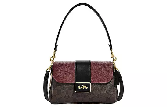 COACH Сумка через плечо Grace из искусственной кожи, пропитанной овчиной, портативная, женская, коричневого и красного цвета
