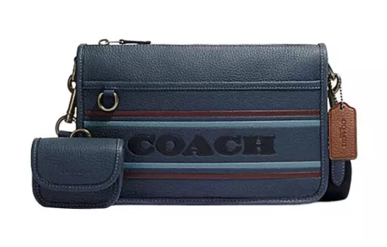 COACH Сумка через плечо Heritage из коровьей кожи, среднего размера, женская, темно-синего цвета