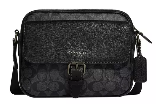 COACH Сумка через плечо Hudson Coated Canvas с натуральной зернистой кожей, среднего размера, мужская, черная
