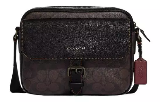 COACH Сумка через плечо Hudson Coated Canvas с натуральной зернистой кожей, среднего размера, женская, цвета красного дерева и черного