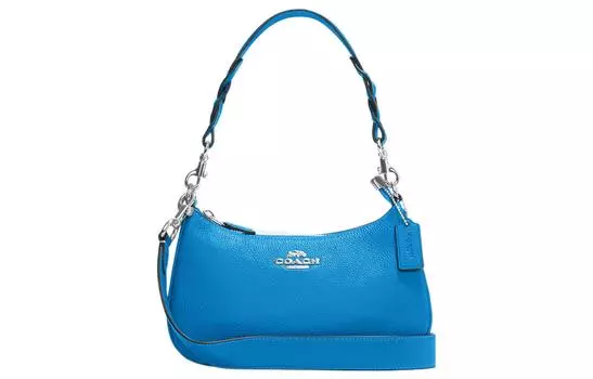 COACH Сумка через плечо из холщовой ткани Teri с зернистой кожей, женская, синяя