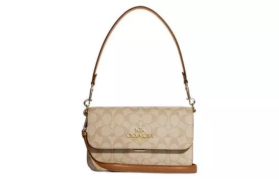 COACH Сумка через плечо из холста с кожаными вставками, женская, цвет хаки