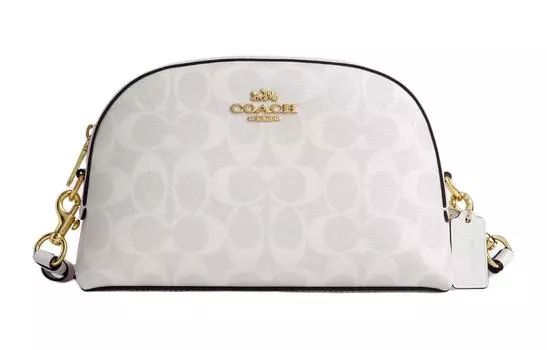 COACH Сумка через плечо из холста с кожей, среднего размера, женская, золотисто-мелово-белая