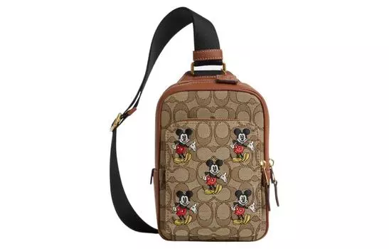 COACH Сумка через плечо из коровьей кожи с текстилем, коллаборация X Disney, среднего размера, мужская, цвета хаки