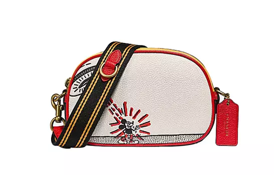 COACH Сумка через плечо из кожи Disney Mickey Collaboration, сумка для фотоаппарата, сумка через плечо, маленькая женская, белая и красная