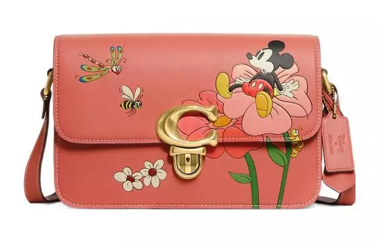 COACH Сумка через плечо из кожи от Disney Collaboration Studio, среднего размера, женская, кораллово-красного цвета