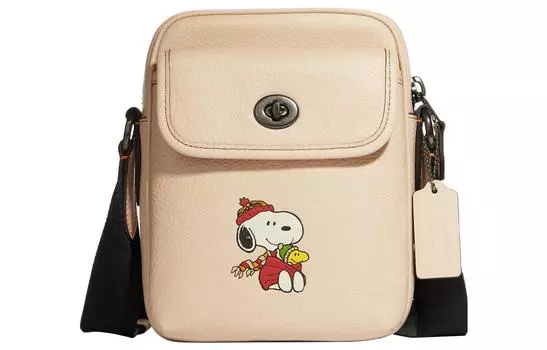 COACH Сумка через плечо из натуральной кожи Peanuts Snoopy Collaboration, цвет слоновой кости, женская, мини