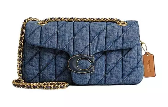 COACH Сумка через плечо из полосатой ткани, женская, среднего размера, цвета индиго