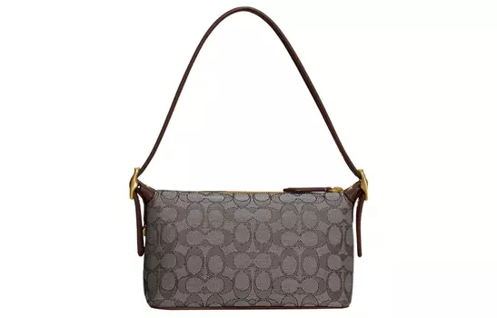 COACH Сумка через плечо из полужаккардовой ткани с переработанной кожей, коричневая, среднего размера для женщин