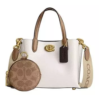 COACH Сумка через плечо из зернистой кожи Willow, сумка-шоппер, женская, небольшого размера, светло-розовая