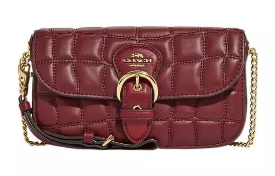 COACH Сумка через плечо Kleo Leather, женская, бордового цвета, небольшого размера