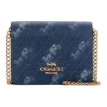 COACH Сумка через плечо, кожаная, с цепочкой, мини, женская, джинсовая, синяя
